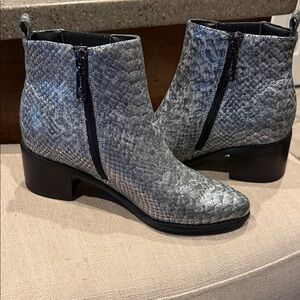 Blondo Silver Snake Print Ankle Boots